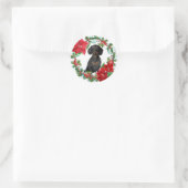 Black Tan Dachshund Poinsettia Holiday Wreath Ronde Sticker (Tas)