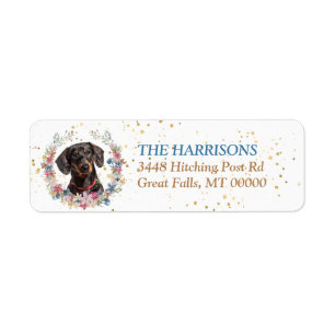 Black Tan Dachshund Spring Flowers Wreater Etiket
