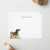 Black Tan Dachshund Sunflower Eucalyptus Notitiekaartje (Voorkant / Achterkant in situ)