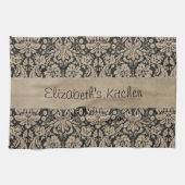 Black Tan Damask Stitched Vellum Theedoek (Horizontaal)