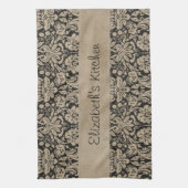 Black Tan Damask Stitched Vellum Theedoek (Verticaal)