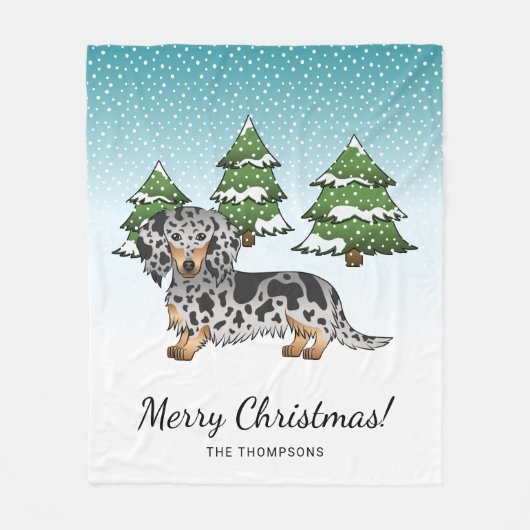 Black & Tan Dapple Long Hair Dachshund in Winter Fleece Deken (Voorkant)