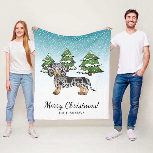 Black & Tan Dapple Short Hair Dachshund in Winter Fleece Deken (In situ)