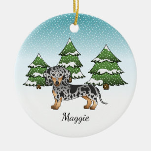 Black & Tan Dapple Short Hair Dachshund in Winter Keramisch Ornament