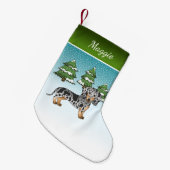 Black & Tan Dapple Short Hair Dachshund in Winter Kleine Kerstsok (Voorkant (Hangend))