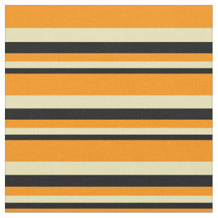 Black, Tan en Dark Oranje gekleurde Stripes Patroo Stof