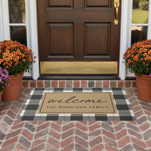 Black & Tan Farmhouse Pset Persoonlijk welkom Deurmat