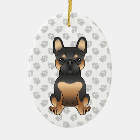 Black & Tan Franse Bulldog / Frenchie Hond & Tekst Keramisch Ornament (Voorkant)