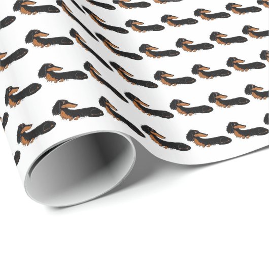 Black & Tan Long Hair Dachshund Cadeaupapier (Rol Hoek)