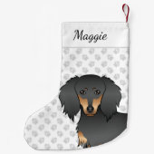 Black & Tan Long Hair Dachshund Cartoon Dog Head Kleine Kerstsok (Achterkant)