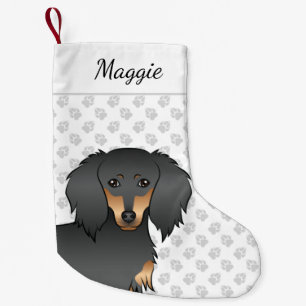 Black & Tan Long Hair Dachshund Cartoon Dog Head Kleine Kerstsok