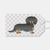 Black & Tan Long Hair Dachshund Cartoon Dog & Paws Cadeaulabel (Voorkant (Horizontaal))
