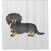 Black & Tan Long Hair Dachshund Cartoon Dog & Paws Douchegordijn (Voorkant)