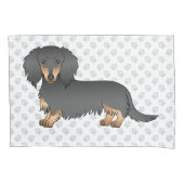 Black & Tan Long Hair Dachshund Cartoon Dog & Paws Kussensloop (Voorkant-Links)