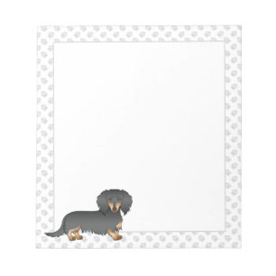 Black & Tan Long Hair Dachshund Cartoon Dog & Paws Notitieblok