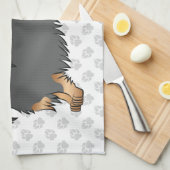 Black & Tan Long Hair Dachshund Cartoon Dog & Paws Theedoek (Quarter Fold)