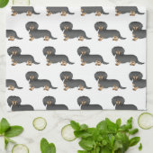 Black & Tan Long Hair Dachshund Cute Dog Patroon Theedoek (Gevouwen)