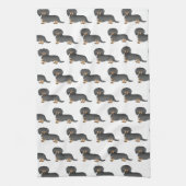 Black & Tan Long Hair Dachshund Cute Dog Patroon Theedoek (Verticaal)