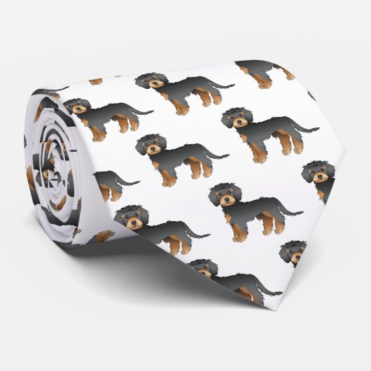 Black & Tan Mini Goldendole Cartoon Dog Pattern Stropdas (Opgerold)