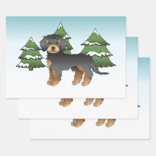 Black & Tan Mini Goldendoodle-hond - Winterbos Inpakpapier Vel