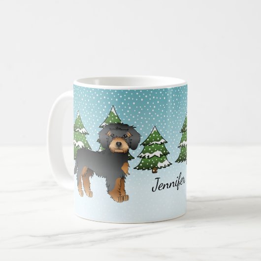 Black & Tan Mini Goldendoodle-hond - Winterbos Koffiemok (Voorkant links)