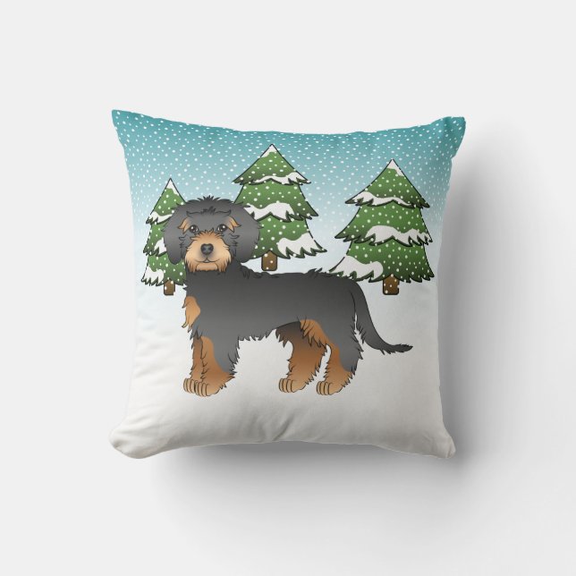 Black & Tan Mini Goldendoodle-hond - Winterbos Kussen (Voorkant)