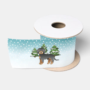 Black & Tan Mini Goldendoodle-hond - Winterbos Satijnen Lint
