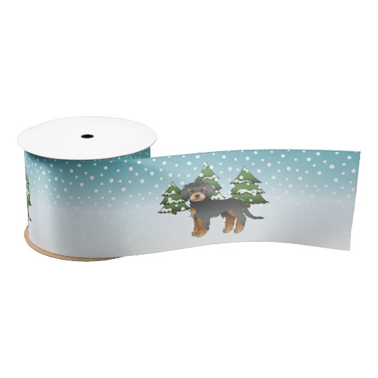 Black & Tan Mini Goldendoodle-hond - Winterbos Satijnen Lint (Spoel)