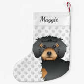 Black & Tan Mini Goldendoodle Mopshoofd & Naam Kleine Kerstsok (Achterkant)