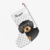 Black & Tan Mini Goldendoodle Mopshoofd & Naam Kleine Kerstsok (Achterkant (Hangend))