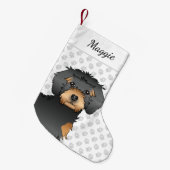 Black & Tan Mini Goldendoodle Mopshoofd & Naam Kleine Kerstsok (Voorkant (Hangend))