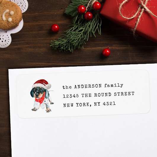 Black Tan Piebald Teckel Puppy Retouradres Etiket