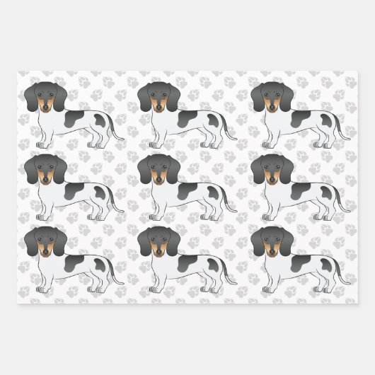 Black & Tan Pied Short Hair Dachshund Dog Patroon Inpakpapier Vel (Voorkant)