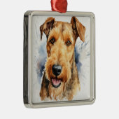 BLACK & TAN WATERVERF AIREDALE TERRIER METALEN ORNAMENT (Rechts)