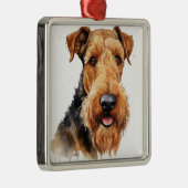 BLACK & TAN WATERVERF AIREDALE TERRIER METALEN ORNAMENT (Rechts)