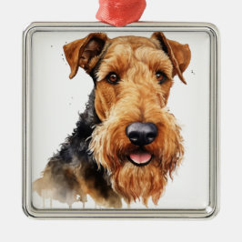BLACK & TAN WATERVERF AIREDALE TERRIER METALEN ORNAMENT