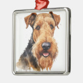 BLACK & TAN WATERVERF AIREDALE TERRIER METALEN ORNAMENT (Links)