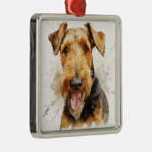 BLACK & TAN WATERVERF AIREDALE TERRIER METALEN ORNAMENT (Rechts)