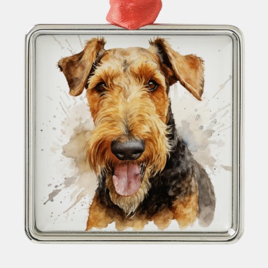 BLACK & TAN WATERVERF AIREDALE TERRIER METALEN ORNAMENT (Voorkant)
