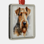BLACK & TAN WATERVERF AIREDALE TERRIER METALEN ORNAMENT (Rechts)