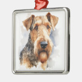 BLACK & TAN WATERVERF AIREDALE TERRIER METALEN ORNAMENT (Links)