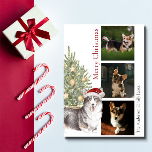 Black Tan White Corgi-kerstboom Pet Dog-foto Feestdagenkaart