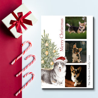 Black Tan White Corgi-kerstboom Pet Dog-foto Feestdagenkaart