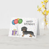 Black & Tan Wire Haire Dachshund Happy Birthday Kaart (Gele Bloem)