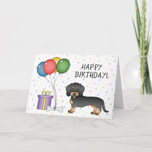 Black & Tan Wire Haire Dachshund Happy Birthday Kaart (Voorkant)