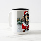 Black Tandan Modachshund Dog Face Santa Dachshund Tweekleurige Koffiemok (Voorkant links)