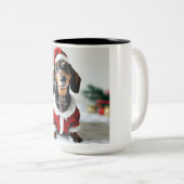 Black Tandan Modachshund Dog Face Santa Dachshund Tweekleurige Koffiemok (Voorkant rechts)
