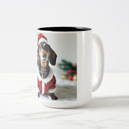 Black Tandan Modachshund Dog Face Santa Dachshund Tweekleurige Koffiemok (Voorkant rechts)