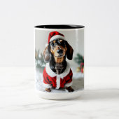 Black Tandan Modachshund Dog Face Santa Dachshund Tweekleurige Koffiemok (Center)