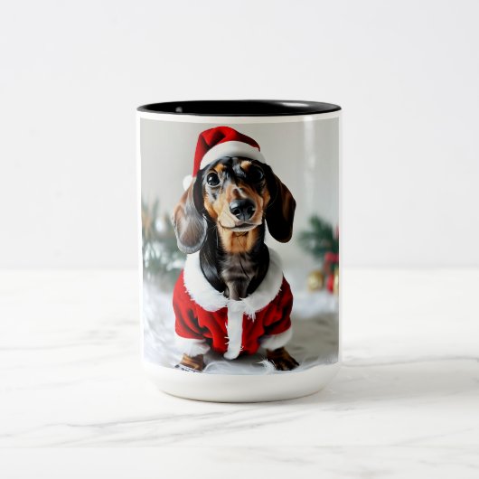 Black Tandan Modachshund Dog Face Santa Dachshund Tweekleurige Koffiemok (Center)